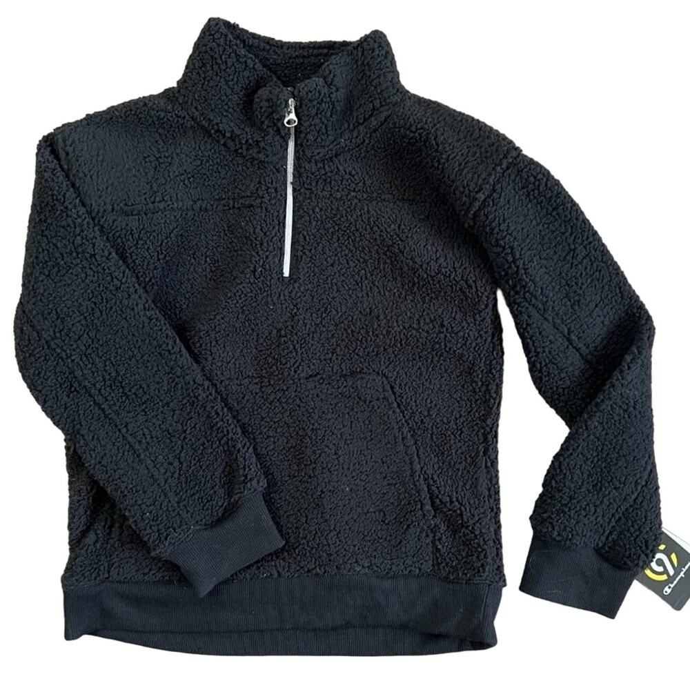 C9 Champion Girls' Black Sherpa Fleece Quarter Zip Pullover - Size Large - NWT